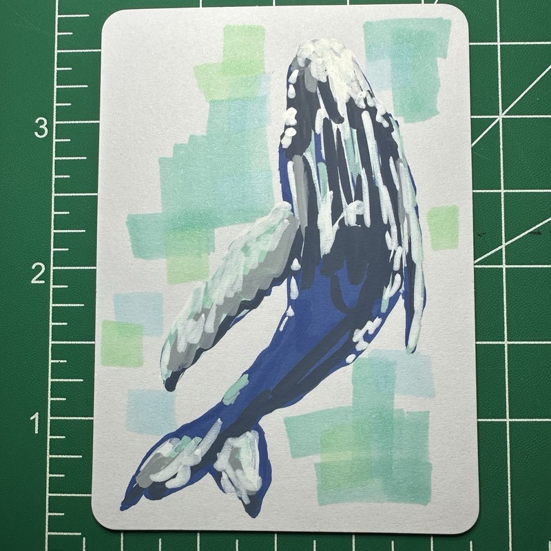 ACEO Original Art Card, Mini Mixed Media Painting of a Whale