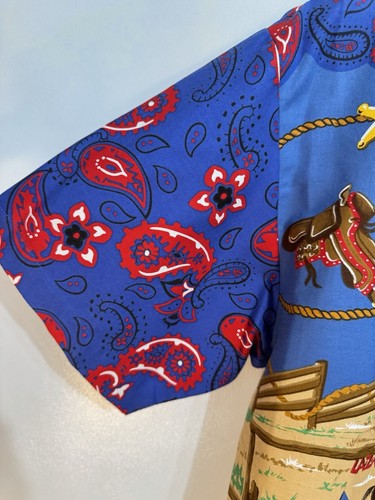 Vtg Bechamel Size 12 16 Western Wrap Skirt Shirt Set Blue Red Rodeo Cowgirl - Picture 5 of 12