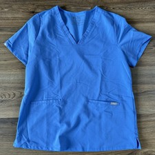FIGS Womens Casma Scrub Top Large Three Pocket V-Neck Classic Fit Ceil Blue