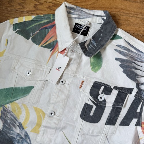 NWT Staple Pigeon World Collage AOP Size XL Men’s White Denim Jacket Animal - Picture 2 of 8