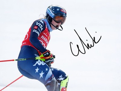Mikaela Shiffrin signiert 6x4 FOTO Geschenk Vordruck Olympische Winterspiele