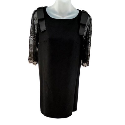 TOCCO CLOSET Black Lace Sleeve Bow Detail Sheath Dress Elegant NO SIZE TAG M