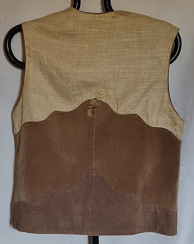 VEST VINTAGE AUTHENTIC TRACHTEN OKTOBERFEST DIRNDL LEATHER LINEN MENS US38 EU48 - Image 3 of 4