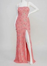 Emerald Sundae Juniors' Women's Pink Floral Sequins Square-Neck Dress Size M