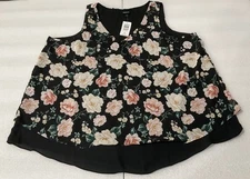 Torrid Black Floral Chiffon Double Layer Tank Top Size 2X