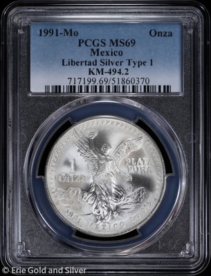 1991-Mo Mexico 1 oz Silver T-1 Libertad PCGS MS 69 | Uncirculated