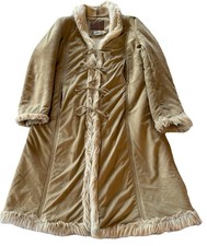 Vintage Voila Y2K Winter Duster Tan Suede Maxi Afghan Faux Fur Coat Sz Small