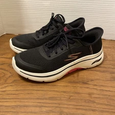 Skechers Women Slip Ins Go Walk Arch Fit 2.0 Shoes Black Pink Breathable Sz 5.5