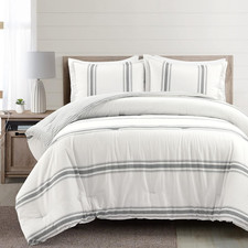 Farmhouse Stripe Reversible Cotton Comforter Set - 3 Piece Cozy Pinstripe Beddin