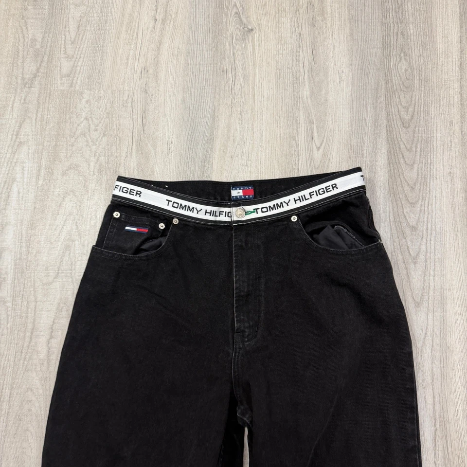 Jeans Tommy Hilfiger De Colección Para Hombre 34x30 Negros Denim Sueltos Pierna Ancha Años 90 Hip Hop Foto 2 de 4