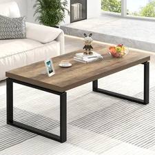 Coffee Table, Modern Wood and Metal Living Room Table, Industrial Rectangle C...
