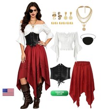 LNEPKCD Pirate Costume Women Renaissance Skirt Top Outfit Set Halloween