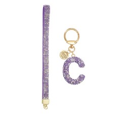 Initial Letter C Keychain for Women Rhinestone Alphabet Keychain, Purple