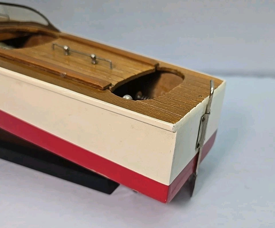 Modelo de barco a motor de madera vintage con caja original sin probar hecho en Japón Foto 3 de 4