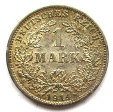 Deutsches Kaiserreich 1 Mark 1914 D, großer Adler, Jaeger 17 Erhaltung