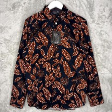 Ted Baker Shirt Mens 3 Medium Blue Tropical Printed Highbur Slim Fit Button Up