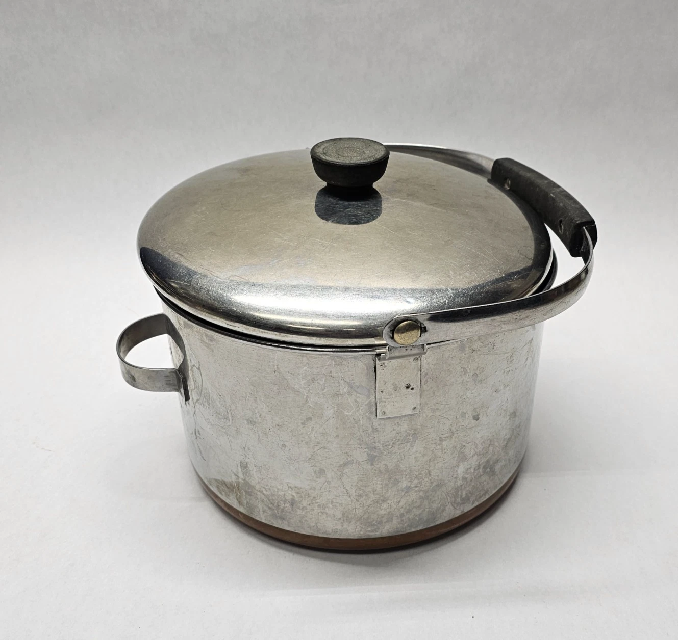 RevereWare 6 Qt Stockpot with Bailing Handle Lid Vintage Copper Bottom Pre-1968
