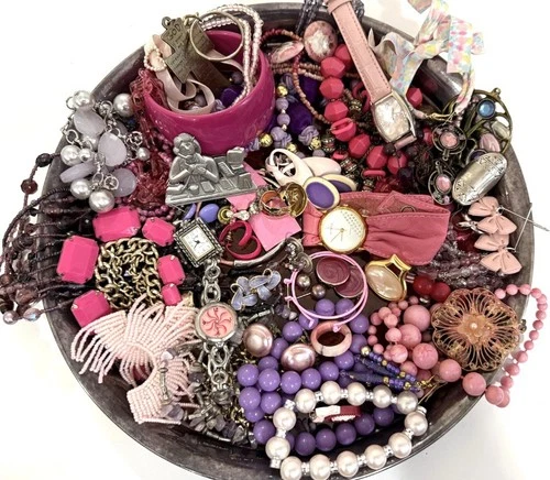 Hand Curated Vintage PINKS PURPLES Costume Jewelry Lot!  100% Wearable Or Resell