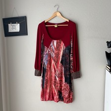 Save The Queen Dress Red Paisley Printed Long Sleeve Boho Mini Dress Size S