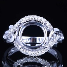 10mm Round Semi Mount Ring 925 Sterling Silver Halo Pave Set Women Wedding Ring