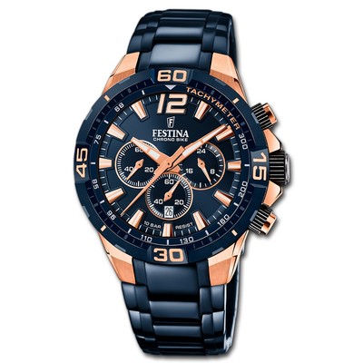 Festina Herren Uhr F20524/1 Stahl Armband Chrono Bike dunkelblau