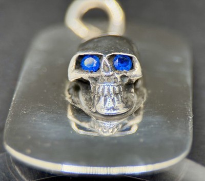 Stanley Guess Custom 2003 Trunk Show Skull Dog Tag Blue Stone Eyes Sterling 26g