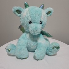 FAO Schwarz Glow Bright TEAL DRAGON Toy Plush LED with Sound 15" Stuffed Animal