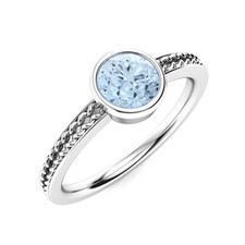 Natural Aquamarine Bezel Birthday Solitaire Promise Ring Sterling Silver