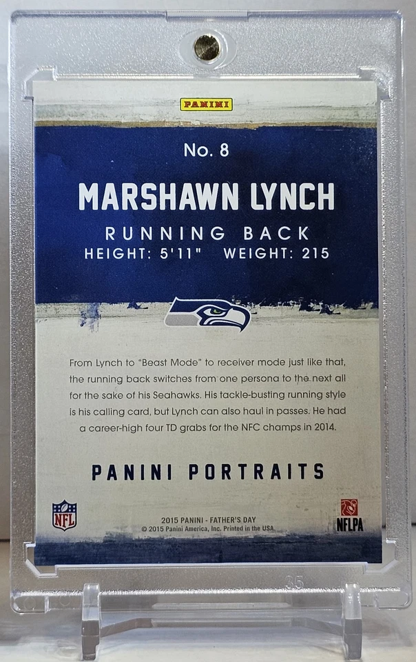 2015 Panini Father's Day Portraits Marshawn Lynch Cracked Ice SSP 20/25 #8 - Image 2 of 2