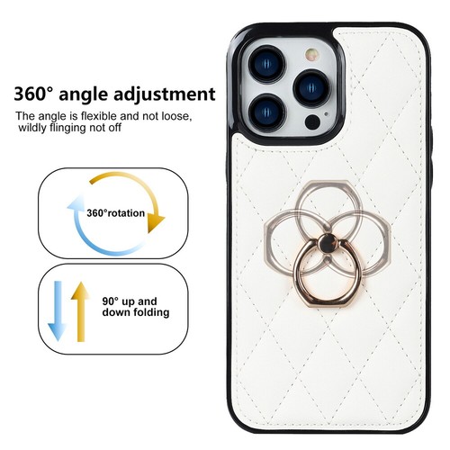 Funda protectora de cuero celosía diamante + soporte de anillo para iPhone 16 15 14 13 12 11 7 8 - Imagen 71 de 76