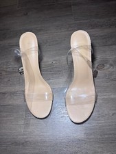 JustFab Women's Clear Chunky High Heels Sandals with Open Toe Ankle Strap Block