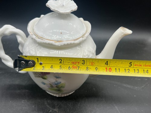 ANTIQUE VICTORIAN POTTERY BAMBOO HANDLE FLORAL FLOWER TEAPOT - Picture 9 of 9