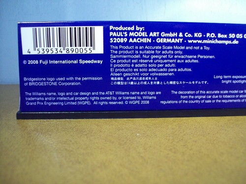 1/43 MINICHAMPS FUJI SPEEDWAY WILLIAMS TOYOTA 2008 SHOWCAR KASUKI NAKAJIMA - Picture 4 of 4