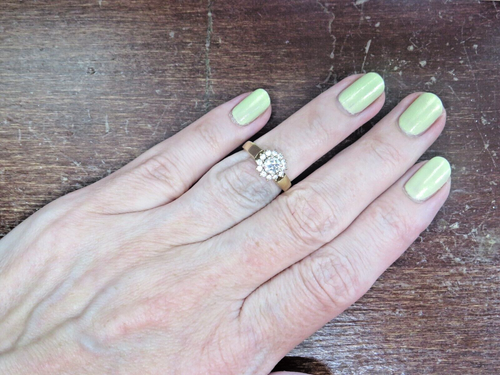 Anillo de compromiso con halo de diamantes de oro amarillo sólido brillante de 14K talla 7 - Imagen 8 de 13
