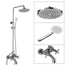 Polished Chrome Wall Mounted Bathroom Rain Shower Faucet Set Mixer Tap scy357