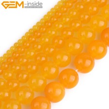 Round Yellow Jade Gemstone Loose Spacer Beads For Jewellery Making Strand 15" UK