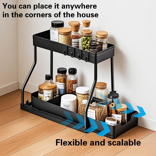 2PCS Pull out Under Sink Storage Rack Space-Saving Spice Rack Tidy Organizer - Picture 6 of 23