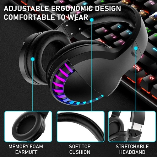 Wireless Bluetooth Gaming Headset Mic LED Headphones Stereo Bass Shock Surround - Picture 5 of 14