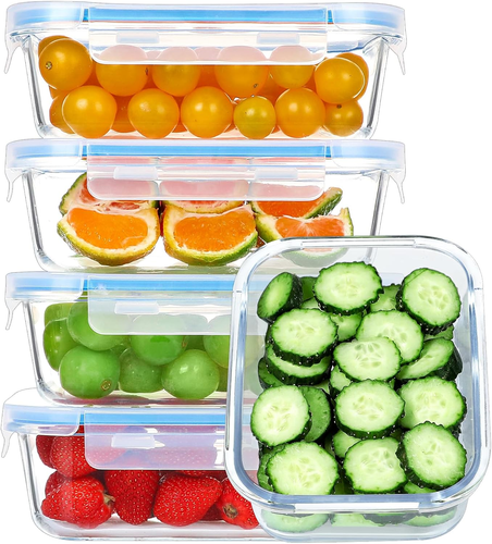 5-PK 35oz Glass Meal Prep Containers w/ Lids - Airtight Food Storage Containers