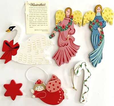 Christmas Ornaments 1984 Winterthur Museum Lot Of 5 Angels Swan Candy Cane E38