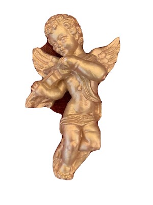 Vintage Gips Putti Cherub bemalt mit Acryl Goldfarbe