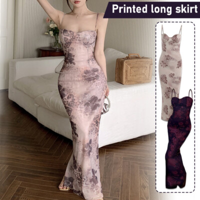 Women Sexy Floral Prom Slim Dress Evening Party Strap Long Slim Slip Dresses