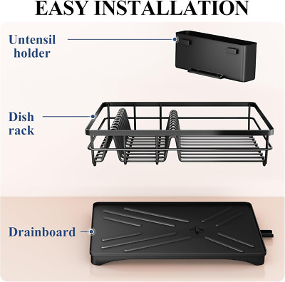 Dish Drying Rack for Kitchen Counter - Large Dish Rack with Drainboard, Rustp...