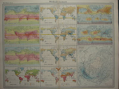 1920 Groß Karte ~ der Welt Climate Annual Rainfall Storm Tracks Druck & Winds