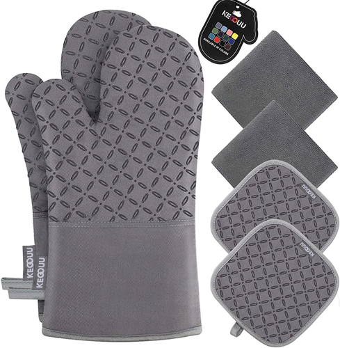 Oven Mitts and Pot Holders 6Pcs Set, Kitchen Oven Glove High Heat Resistant - Picture 9 of 12