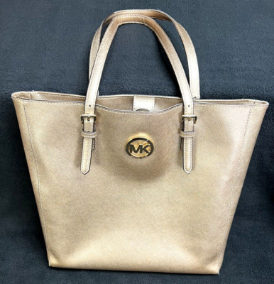 Michael Kors Jet Set Gold Selby Metallic Leather Shoulder Tote Bag Purse