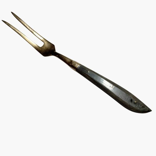 Two Pronged Meat Fork Spatula Server Set Brass Dark Wood Handle Vintage MCM - Picture 3 of 10