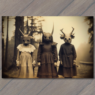 4x6" Weird Creepy Old Fashion Vibe Kids Halloween Cult Unusual Mask