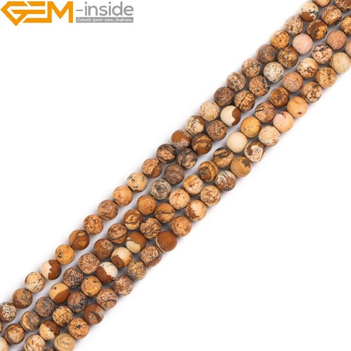 Matte Yellow Picture Jasper Gemstone Loose Beads Women Jewelry Making 15" Gift - Picture 25 of 51
