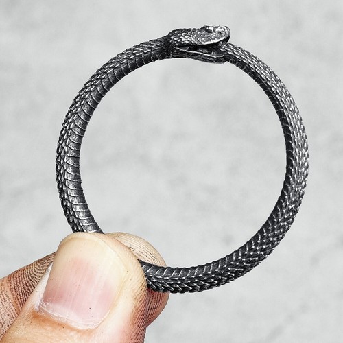 Ouroboros Snake Pendant Round Simple Necklace Never Fade Stainless Steel Chain - Picture 5 of 11
